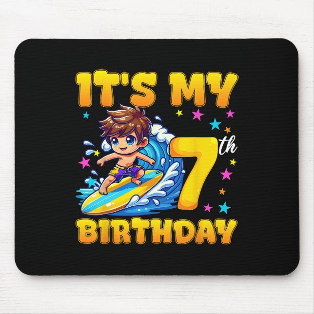 Surfing It's My 7th Birthday Boy 7 Years Old  Mouse Mat (Front)