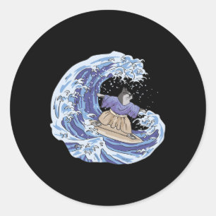 Surfing Japan Samurai Cat Vintage Surf Board Classic Round Sticker