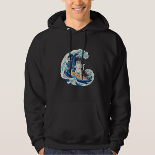 Surfing Japan Sushi Eating Cat Vintage Surf Board Hoodie