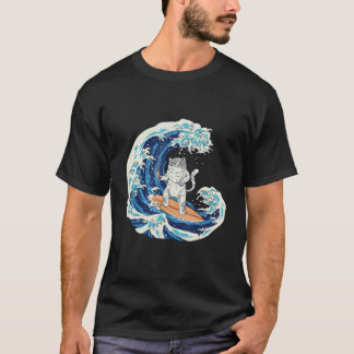 Surfing Japan Sushi Eating Cat Vintage Surf Board T-Shirt
