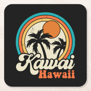 Surfing Kawaii Hawaii Square Paper Coaster