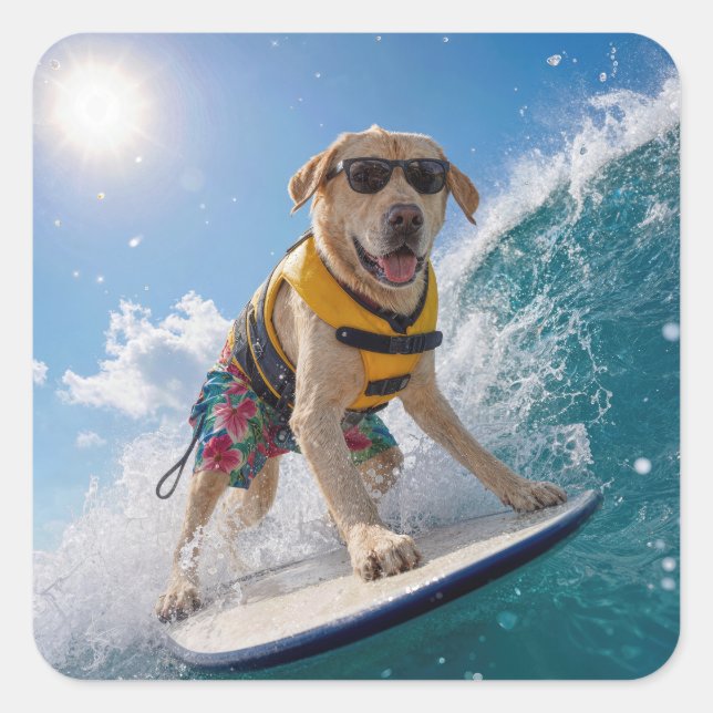 Surfing Labrador Retriever Square Sticker (Front)