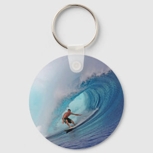 Surfing large blue wave Mentawai Islands Key Ring
