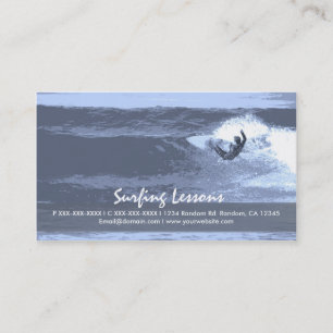 Surfing lessons blue customisable business cards