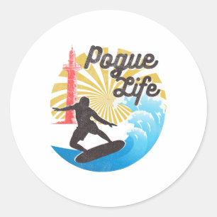 Surfing Life Pogue Beach Van Light Houses Retro Di Classic Round Sticker