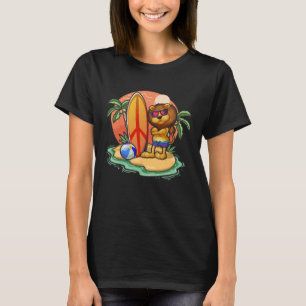 Surfing Lion Beach Vacation Animal Graphic T-Shirt