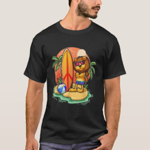 Surfing Lion Beach Vacation Animal Graphic T-Shirt