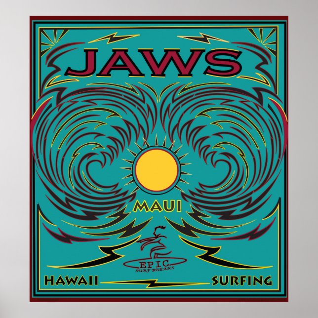 SURFING MAUI HAWAII JAWS POSTER (Front)