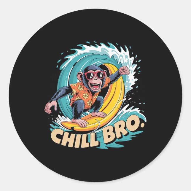 Surfing Monkey Cool Vibes  Classic Round Sticker (Front)