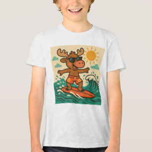 Surfing Moose Summer T-Shirt for Kids Tri-Blend Shirt
