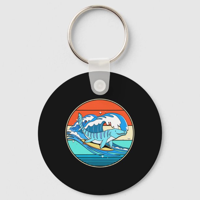 Surfing Mosasaurus Dino Retro Aquatic Dinosaur  Key Ring (Front)