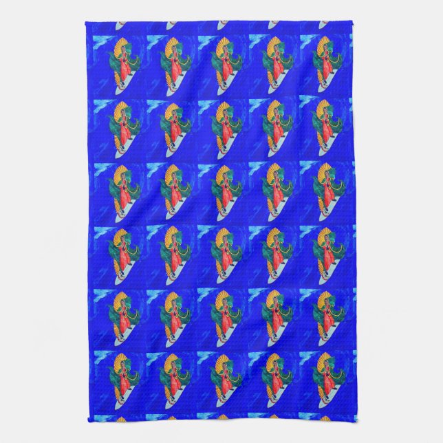 surfing nuns on big blue wave towel (Vertical)