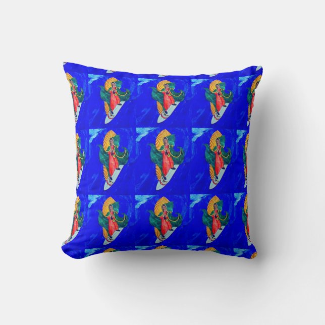 surfing nuns on blue pillow (Front)
