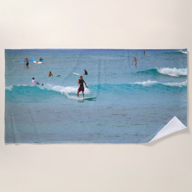 Surfing Oahu Beach Towel (Front)