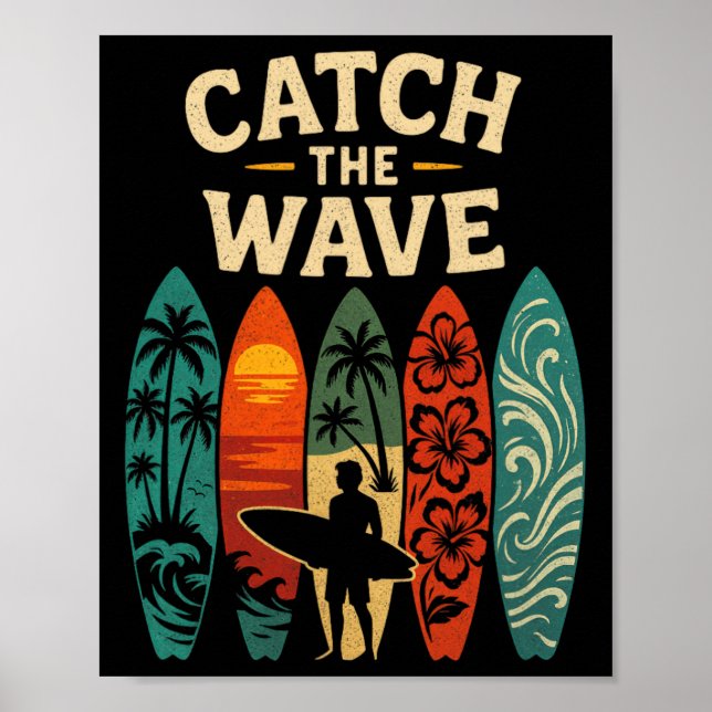 Surfing Ocean Summer Beach Waves Surfboard  Poster (Front)