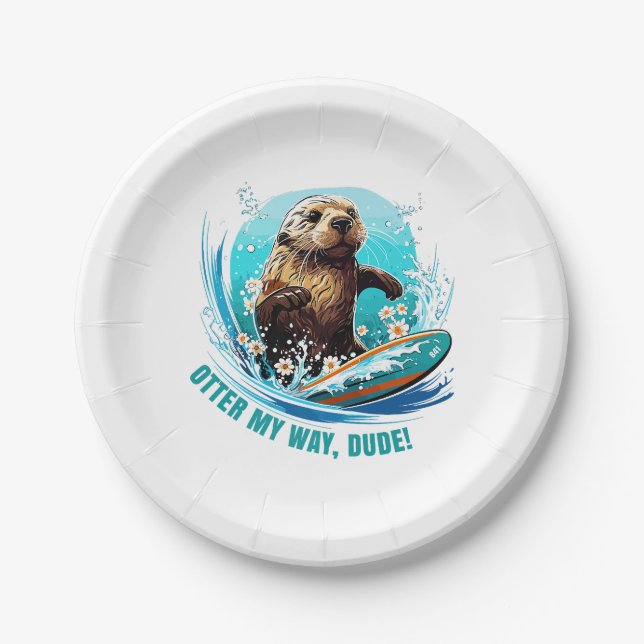 Surfing Otter 841 Otter My Way Dude California Ott Paper Plate (Front)