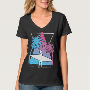 Surfing Palm Trees Surfboard Synthwave Watersport T-Shirt