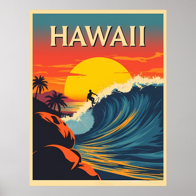 Surfing Paradise: Hawaii Sunset Adventure Poster (Front)