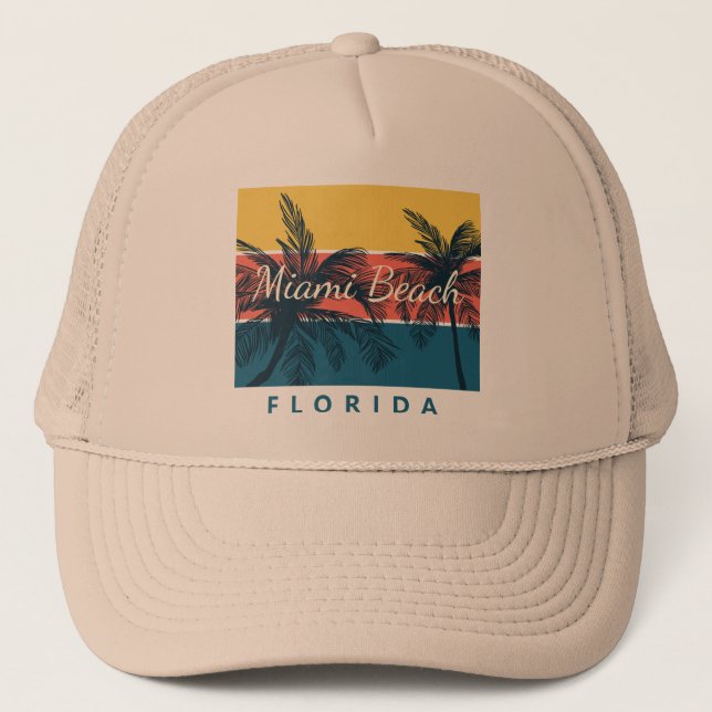 Surfing Paradise Miami Beach Florida Trucker Hat (Front)