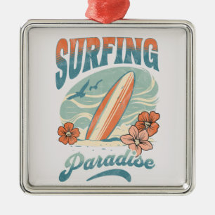 Surfing Paradise retro style design Metal Tree Decoration