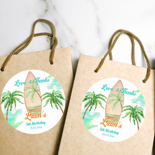 Surfing party thank you favour beach ocean summer  classic round sticker