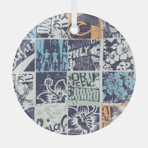 Surfing patchwork: grunge vintage pattern glass tree decoration