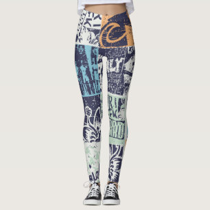 Surfing patchwork: grunge vintage pattern leggings