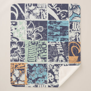Surfing patchwork: grunge vintage pattern sherpa blanket