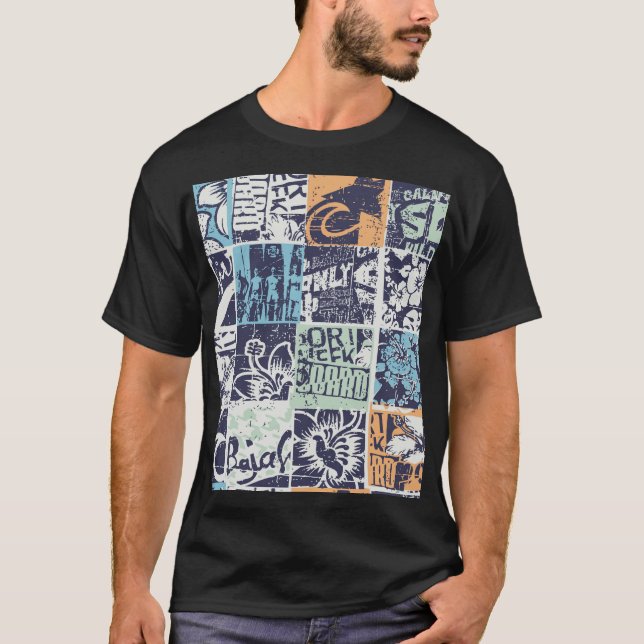 Surfing patchwork: grunge vintage pattern T-Shirt (Front)