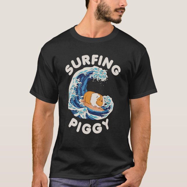 Surfing Piggy Graphic Guinea Pig Owner Pet Cavy An T-Shirt (Front)