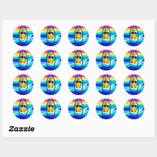 SURFING PINEAPPLE BEACH BALL CLASSIC ROUND STICKER