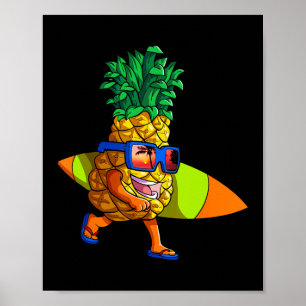 Surfing Pineapple Shirt Men Kids Summer Vacation S Poster