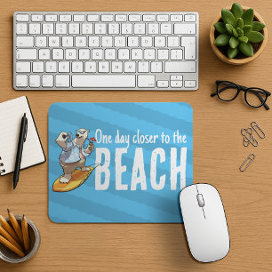 Surfing Polar Bear One Day Closer To The Beach Mouse Mat