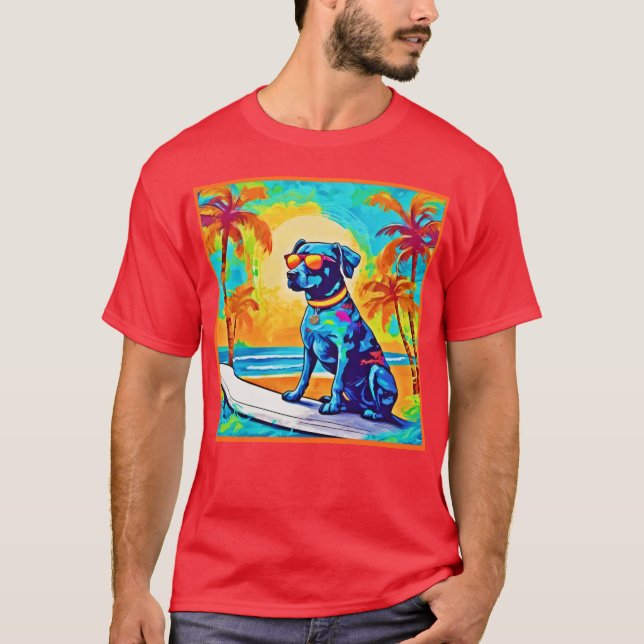 Surfing Pooch: Beach Sunglasses T-Shirt (Front)