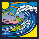 Surfing Pop Art Poster<br><div class="desc">A high-quality graphic of a surfing scene in a pop art style,  featuring a surfer with bold outlines and flat,  bright colours riding a stylised wave.</div>