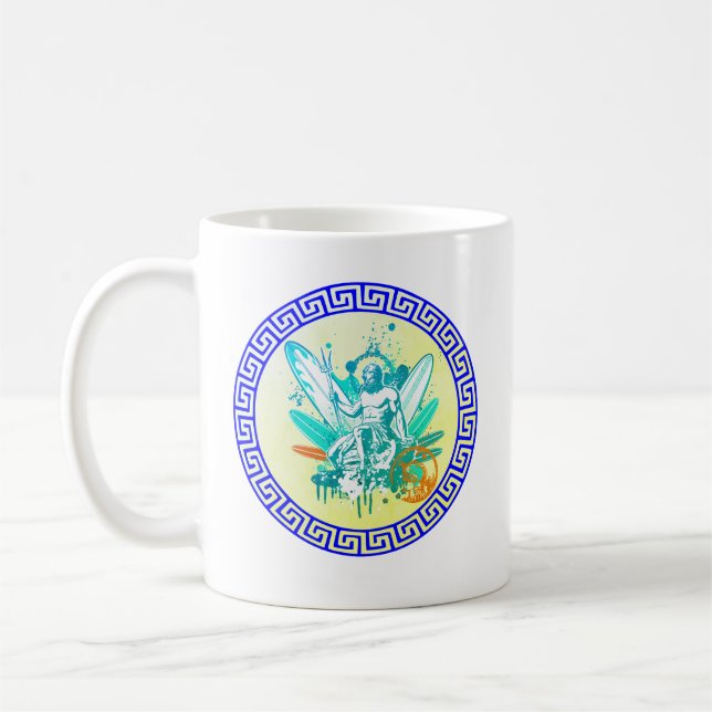 Surfing Poseidon Coffee Mug (Left)