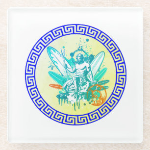 Surfing Poseidon Glass Coaster