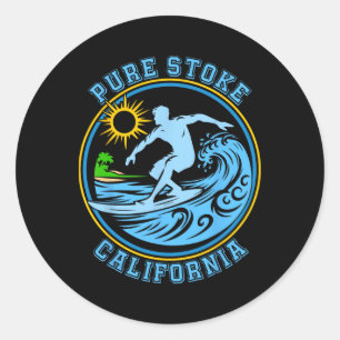 Surfing Pure Stoke California Cool Retro Graphic S Classic Round Sticker