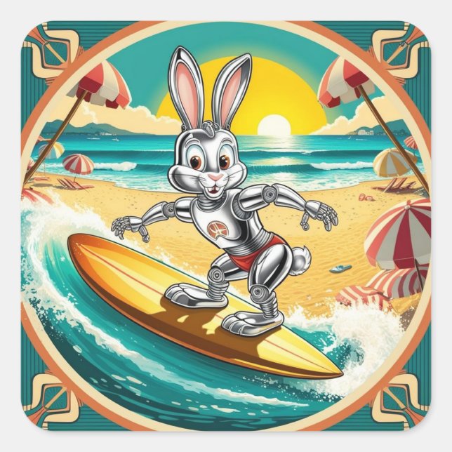 surfing rabbit : vantage imagery square sticker (Front)