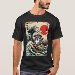 Surfing Racoon Kawaii Anime Great Wave Surfing Ja T-Shirt