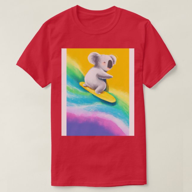 Surfing Rainbow Koala T-Shirt (Design Front)