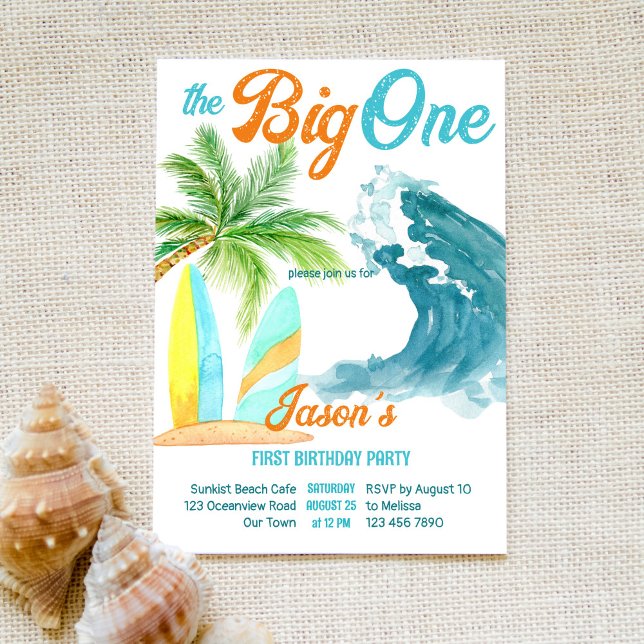Surfing retro beach party big one 1st birthday  invitation (Creator Uploaded)