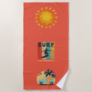 Surfing Retro Beach Towel