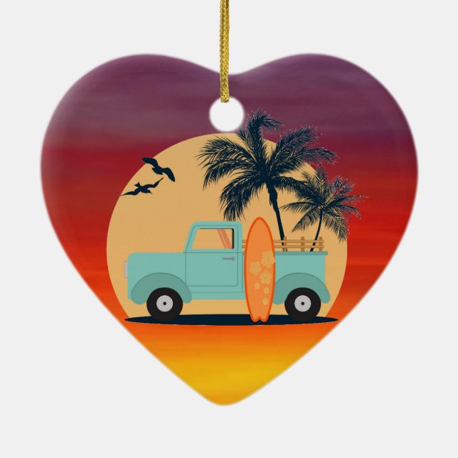 Surfing Retro Ceramic Tree Decoration (Back)