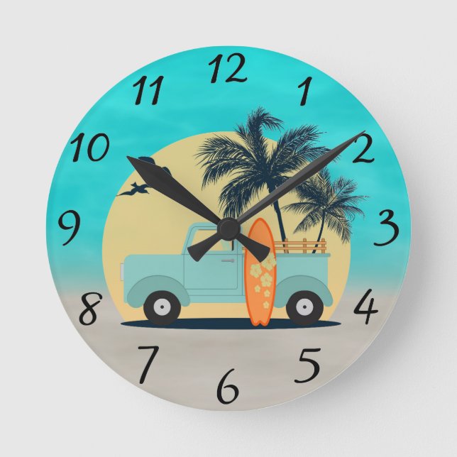 Surfing Retro Round Clock (Front)