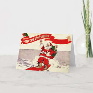 Surfing Retro Santa Greeting Card