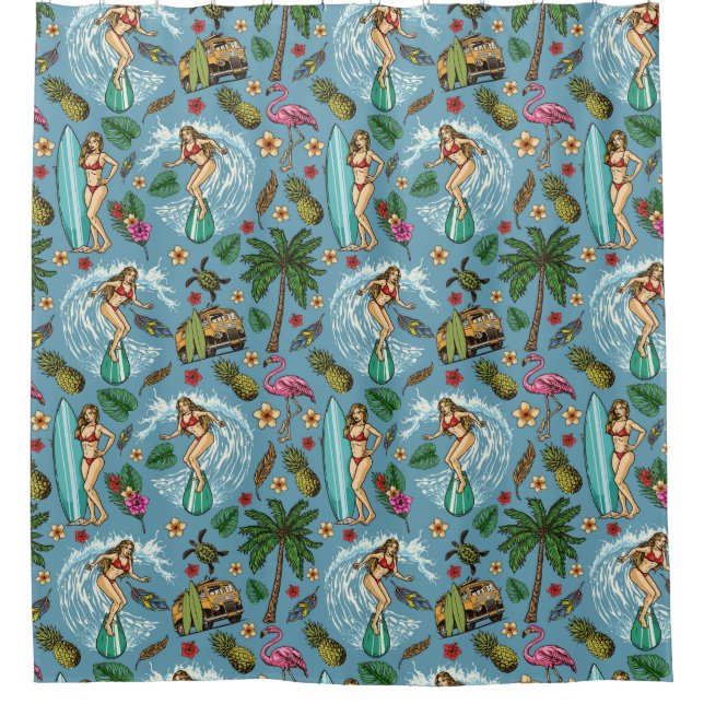 Surfing/Retro van Shower Curtain (Front)