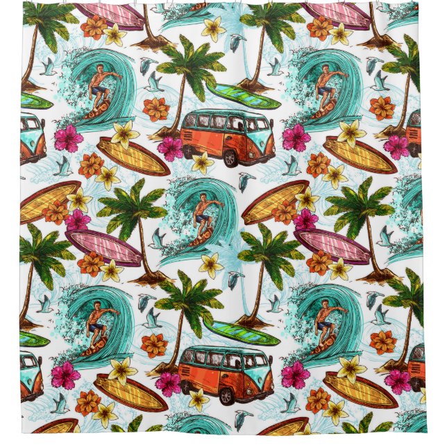 Surfing/Retro van Shower Curtain (Front)