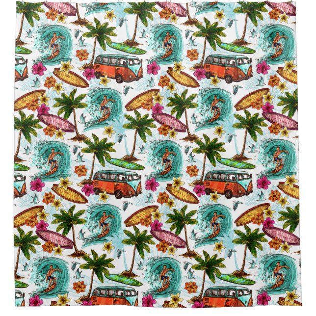 Surfing/Retro van Shower Curtain (Front)