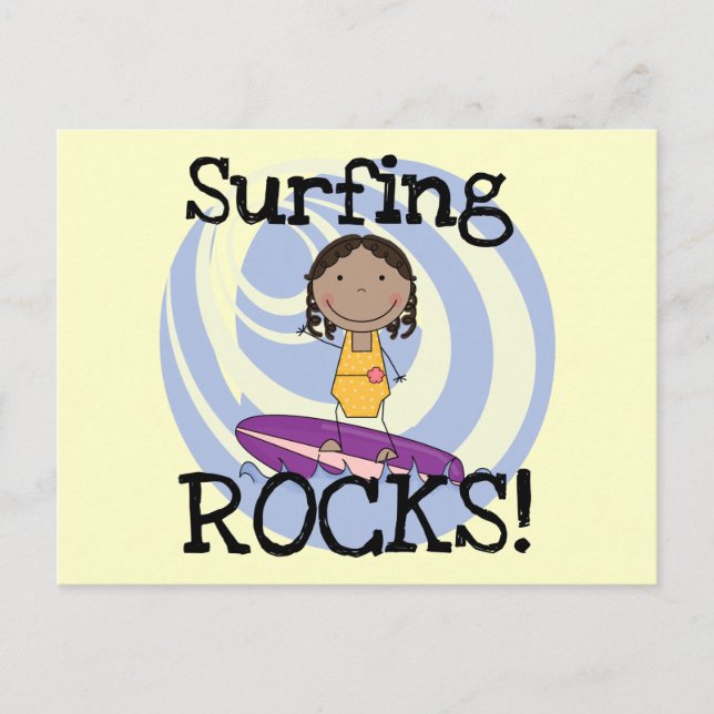 Surfing Rocks African American Girl Tshirts Postcard (Front)